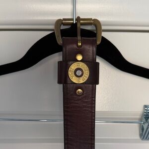 Orvis Rich Brown Leather Belt with Brass Accents
